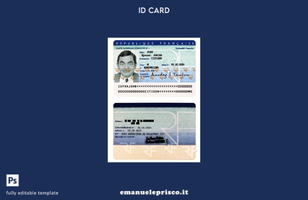 modello di carta d'identità francese in stile verificato